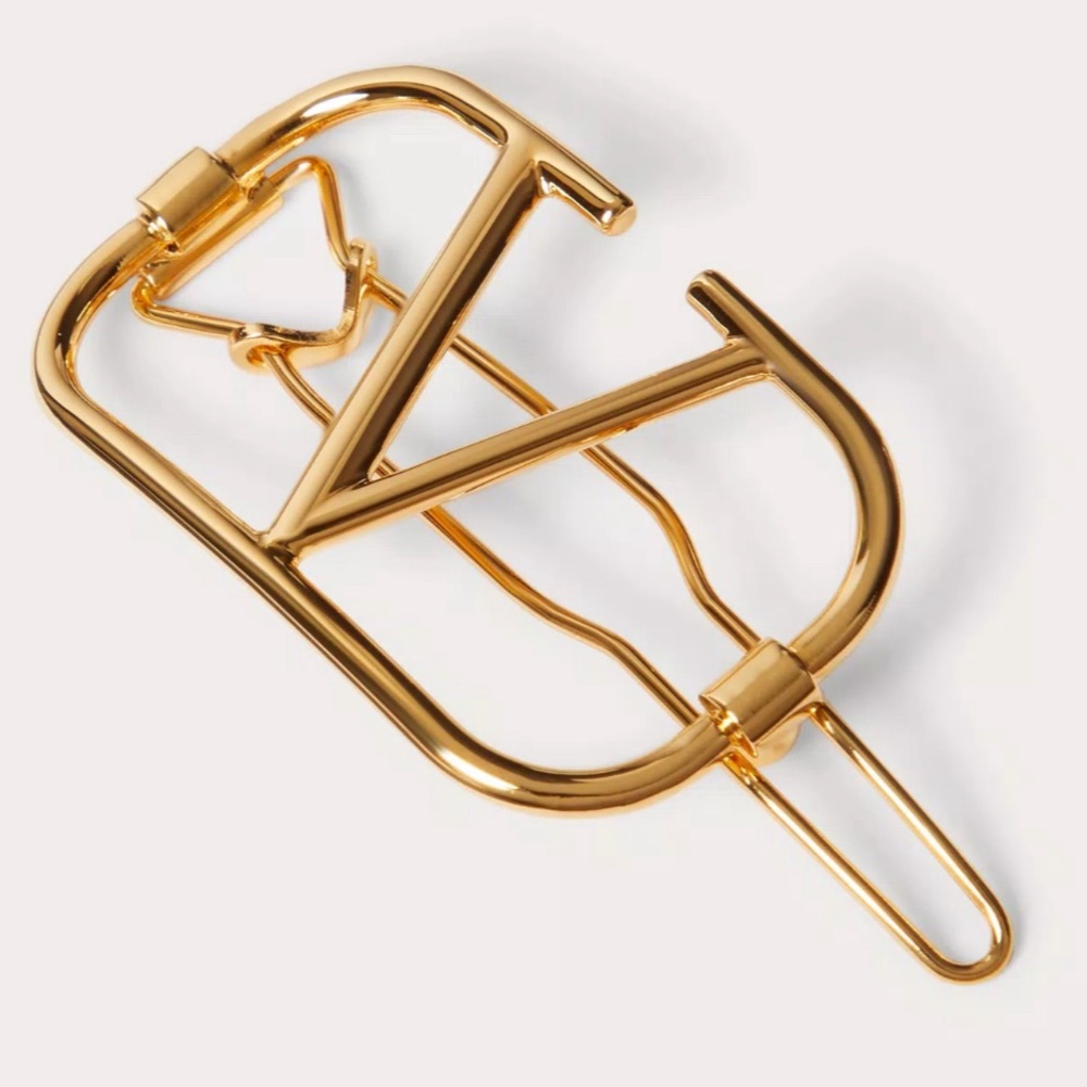 Valentino- VLOGO SIGNATURE METAL HAIR CLIP - GOLD TONE - NEVER WORN